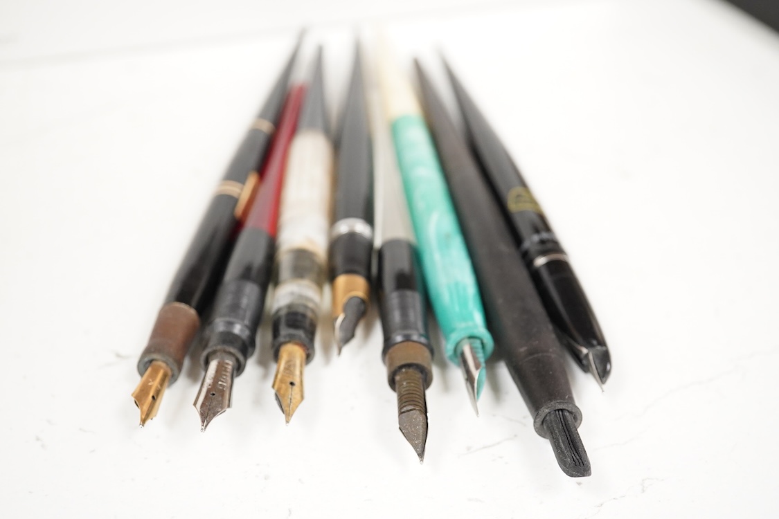 Fountain pen desk bases by Parker and sundry desk pens